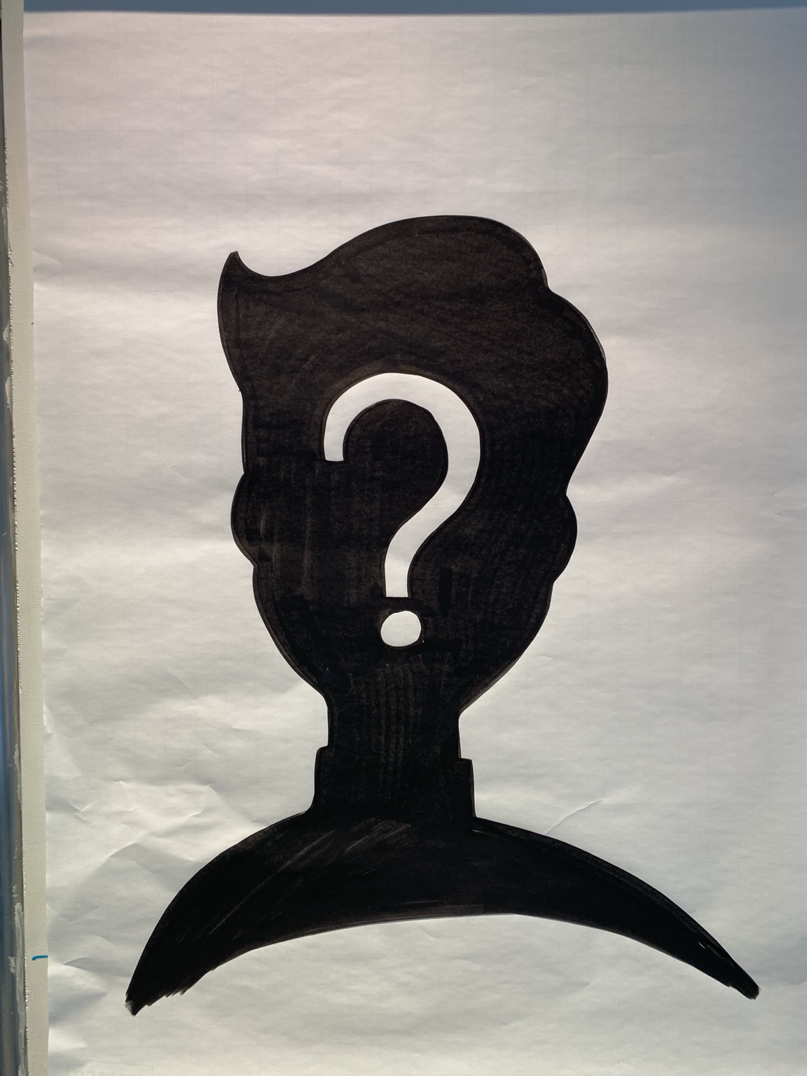 Hand-drawn silhouette with a question mark